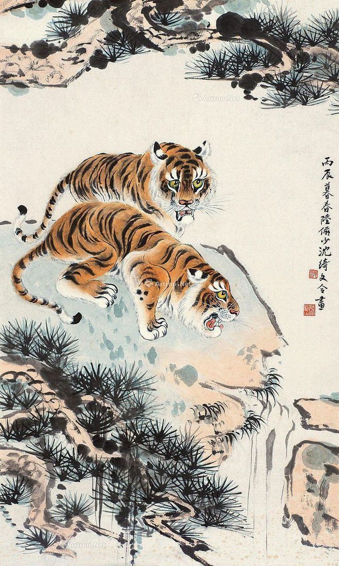 圖：陸儼少、沈綺文合畫《雙虎圖》