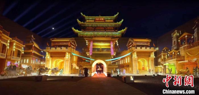 2024年7月15日，甘肅嘉峪關(guān)開啟“夜游”模式。圖為夜游燈光劇《天下嘉峪關(guān)》光影效果。(甘肅嘉峪關(guān)關(guān)城景區(qū)供圖)